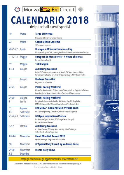 calendario monza 2018