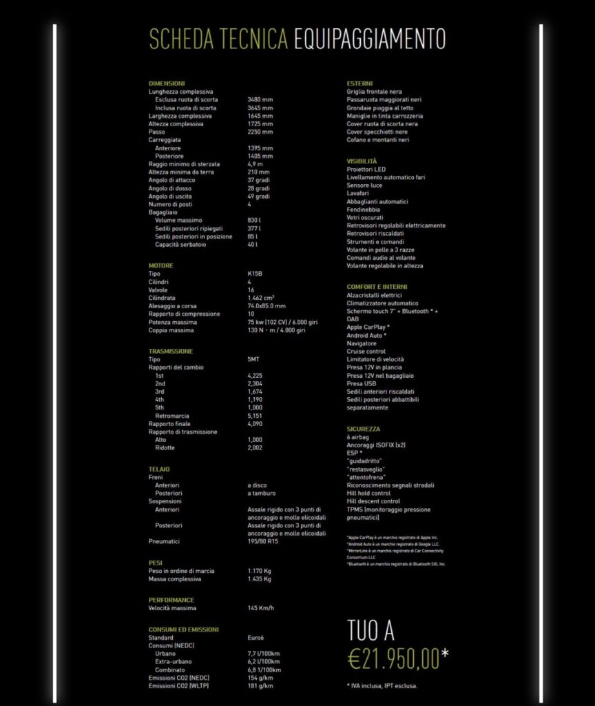 scheda tecnica Suzuki JIMNY