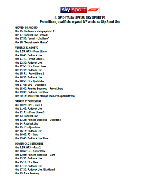 orari TV sky monza