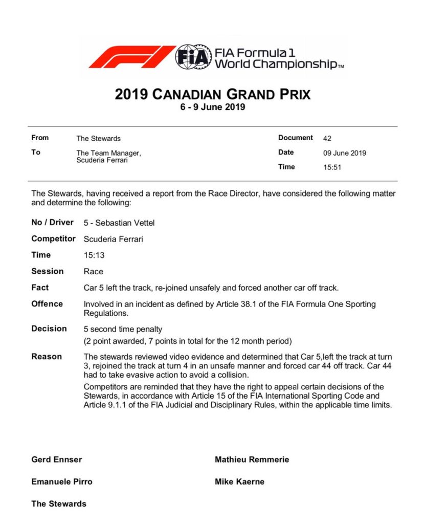 vettel penalità can