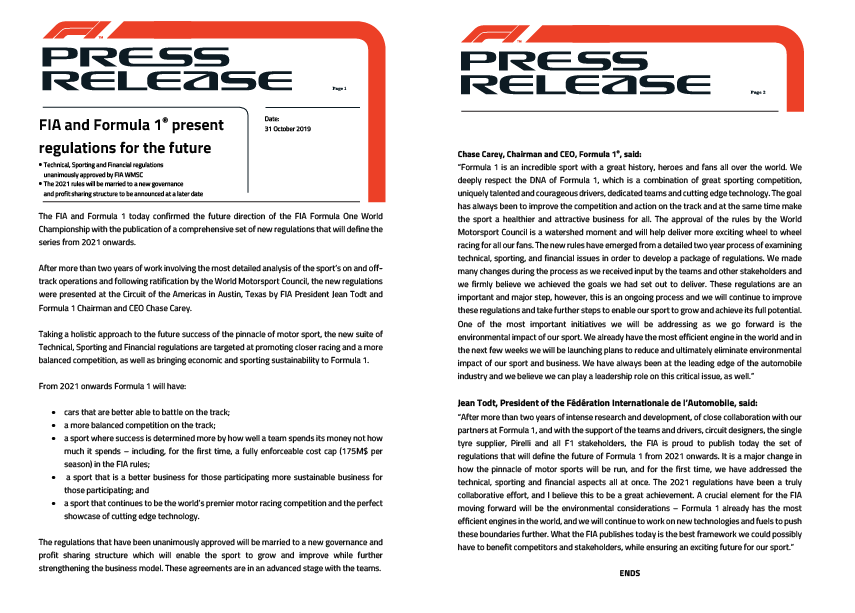 fia f1 regole 2021