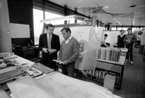 1987: Hans Mezger (left) and Valentin Schäffer in Weissach.