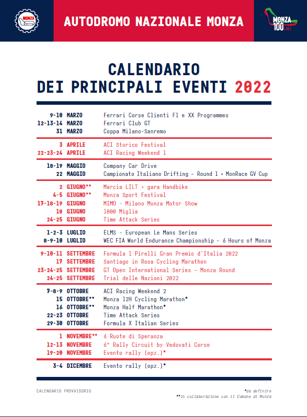 calendario monza 22
